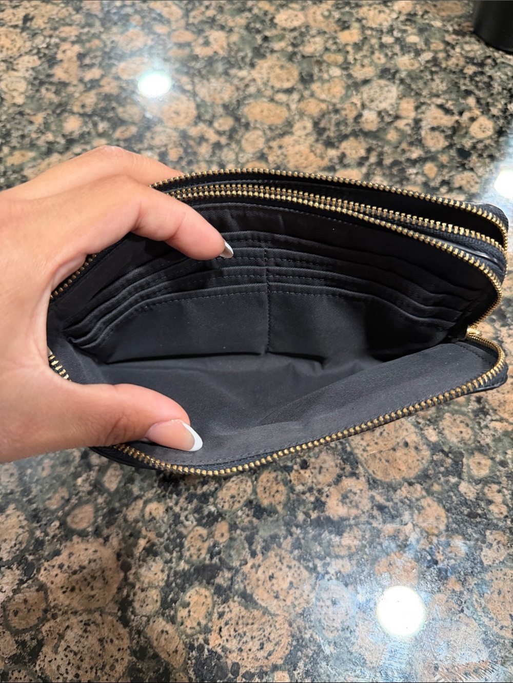 Coach Black double zip Pebbled Leather Wristlet with Gold Logo - Picture 5 of 7
